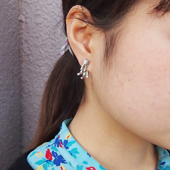 naturama Cat Earrings “Guri” Brass Matte Silver One Ear [AY12-S]