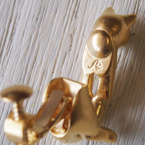 naturama Cat Earrings "Guri" Brass Matte Gold One Ear [AY14-G]
