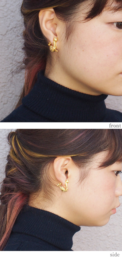 naturama(ナチュラマ) 猫イヤリング “グリ” 真鍮 マットゴールド 片耳 [AY14-G]