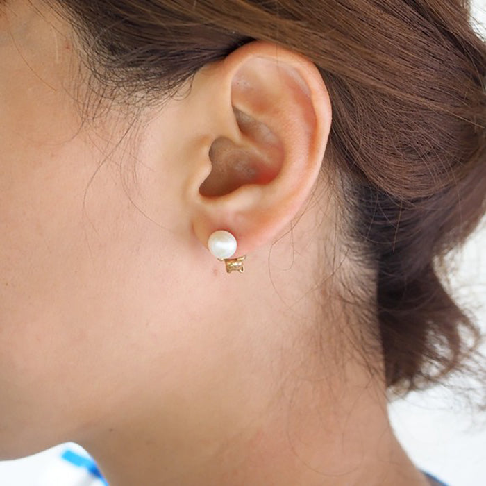 naturama Pearl and Cat Earrings Brass 18K Gold Coating Antique Processing One Ear [AY26] 