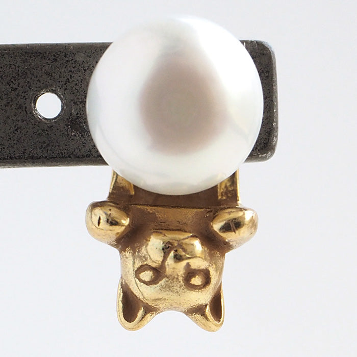 naturama Pearl and Cat Earrings Brass 18K Gold Coating Antique Processing One Ear [AY26] 