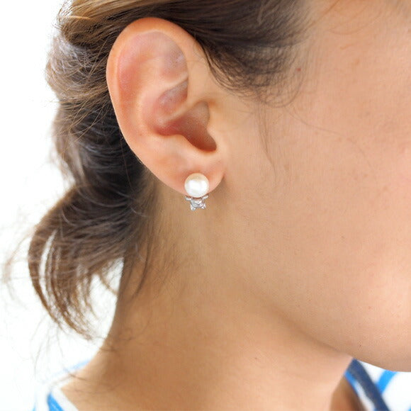 naturama Pearl and Cat Earrings Brass Matt Silver Processing One Ear [AY26S] 