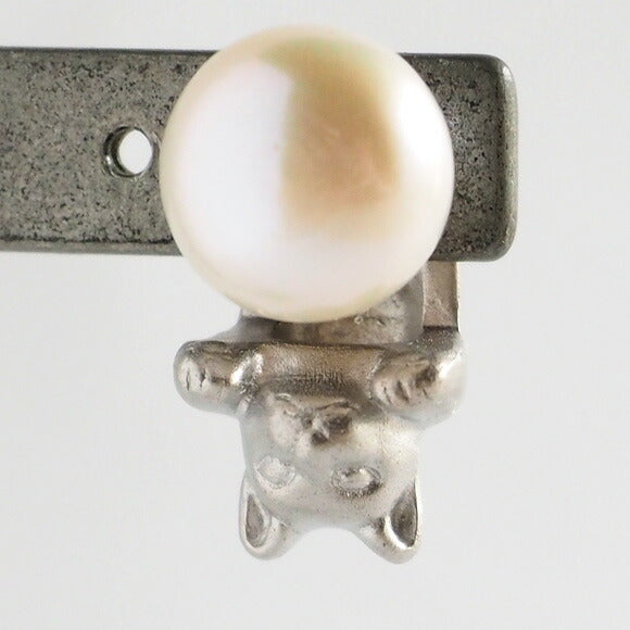 naturama Pearl and Cat Earrings Brass Matt Silver Processing One Ear [AY26S] 