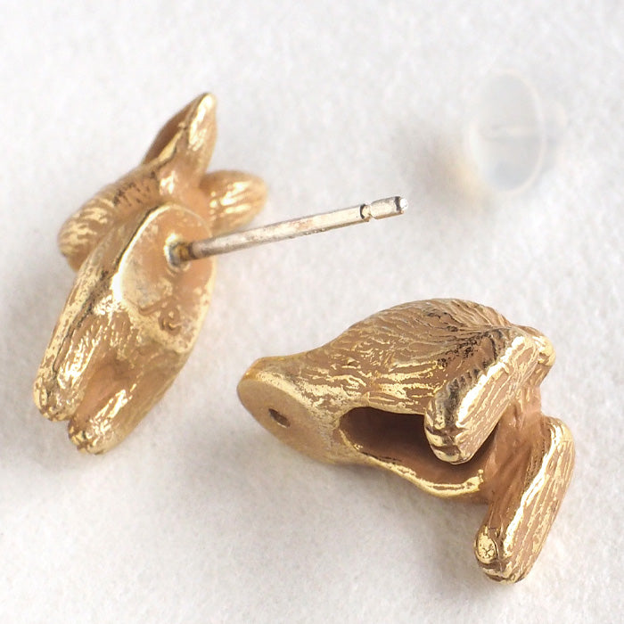 naturama 兔子耳環 古董金黃銅 18KGP 一隻耳朵 [AY32A] 