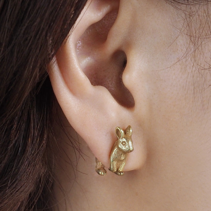 naturama Rabbit Earrings Antique Gold Brass 18KGP One Ear [AY32A] 