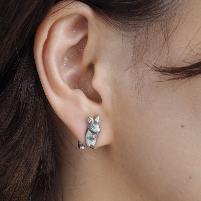naturama Rabbit Earrings Brass Matte Silver One Ear [AY32S] 