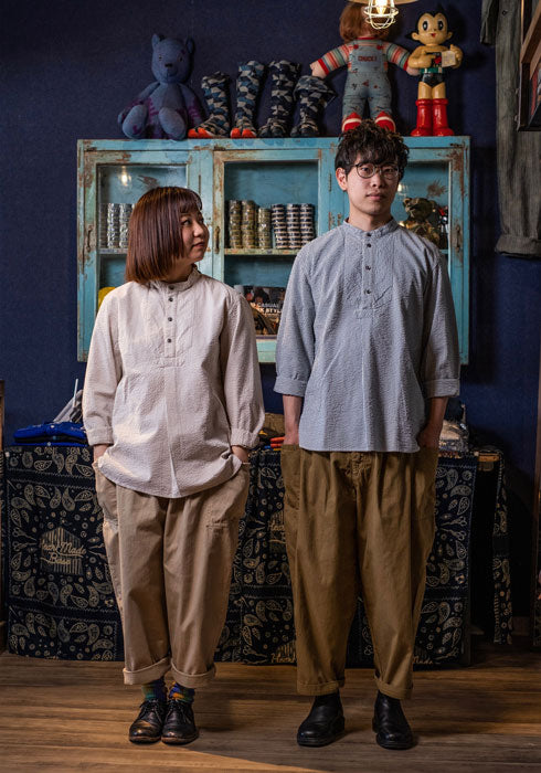[2 colors] graphzero Fisherman Pullover Shirt Seersucker [BL-FSSH-0404] Okayama Kurashiki Kojima Jeans Denim Brand