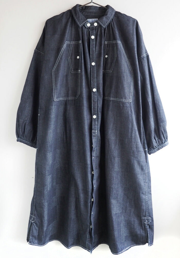 BLUE LOOM（ブルールーム） マキニョンワンピース ランダム切り替え ブロックデニム 8分袖 レディース フリーサイズ [BL-MQOP-0112-BK]