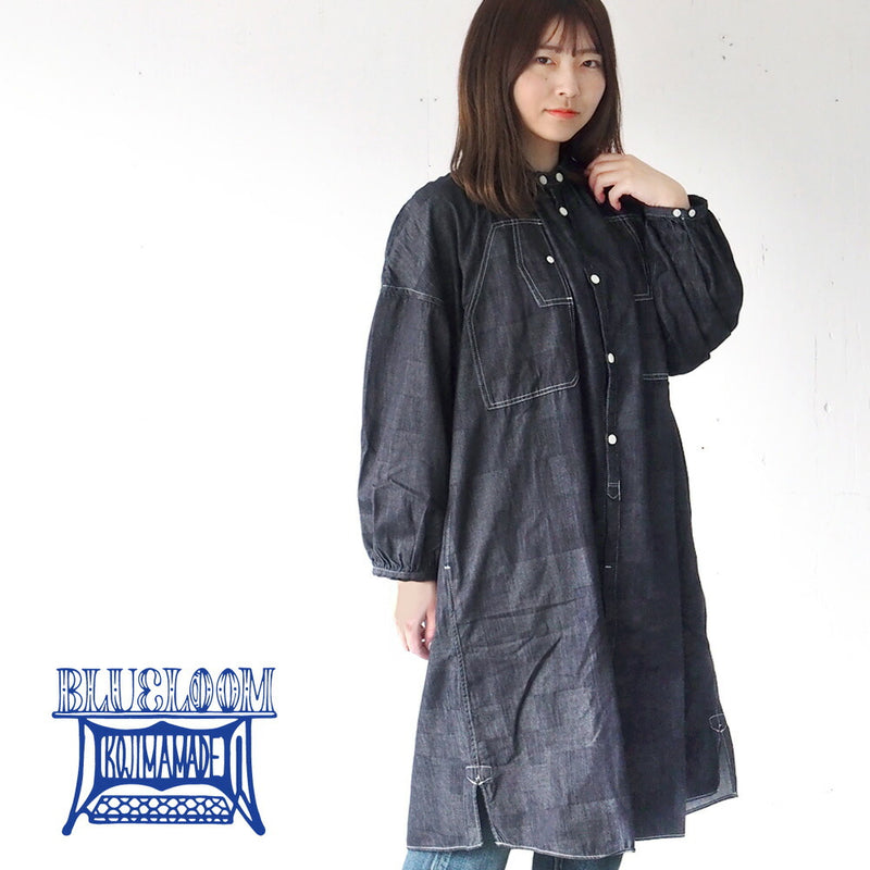 BLUE LOOM（ブルールーム） マキニョンワンピース ランダム切り替え ブロックデニム 8分袖 レディース フリーサイズ [BL-MQOP-0112-BK]