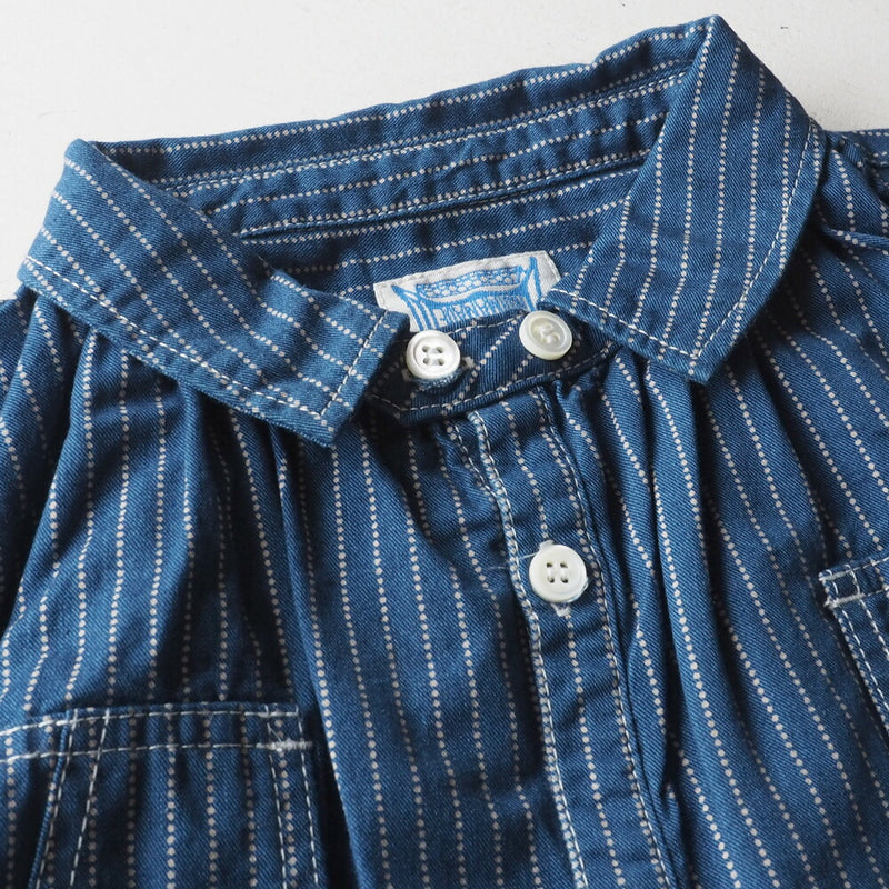 BLUE LOOM（ブルールーム） マキニョンワンピース インディゴウォバッシュ ストライプ 8分袖 レディース フリーサイズ [BL-MQOP-0112-WA]