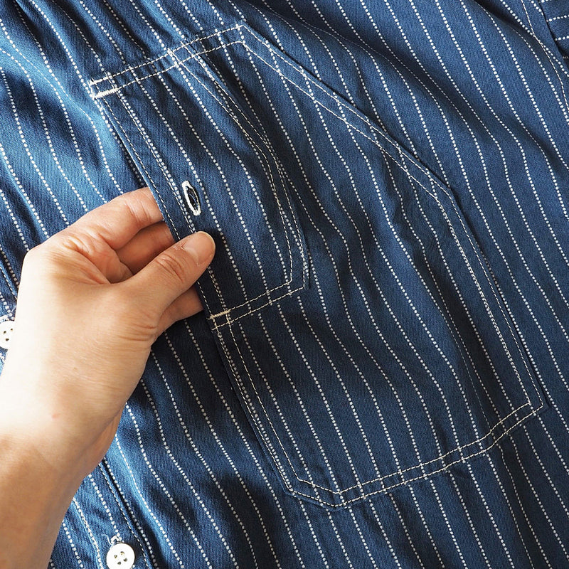 BLUE LOOM（ブルールーム） マキニョンワンピース インディゴウォバッシュ ストライプ 8分袖 レディース フリーサイズ [BL-MQOP-0112-WA]