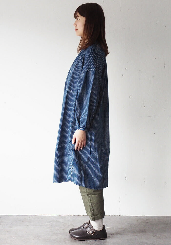 BLUE LOOM（ブルールーム） マキニョンワンピース インディゴウォバッシュ ストライプ 8分袖 レディース フリーサイズ [BL-MQOP-0112-WA]