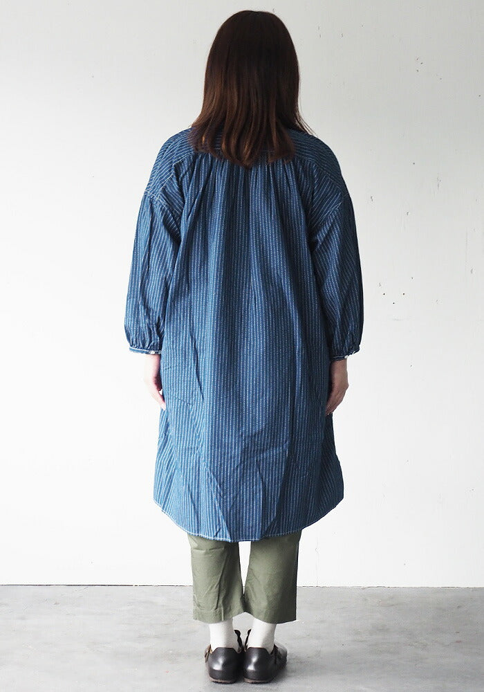 BLUE LOOM（ブルールーム） マキニョンワンピース インディゴウォバッシュ ストライプ 8分袖 レディース フリーサイズ [BL-MQOP-0112-WA]