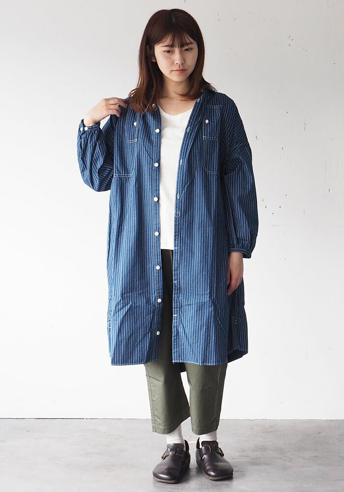 BLUE LOOM（ブルールーム） マキニョンワンピース インディゴウォバッシュ ストライプ 8分袖 レディース フリーサイズ [BL-MQOP-0112-WA]