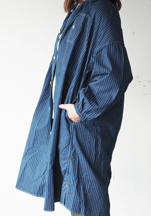 BLUE LOOM Makignon 連衣裙 Indigo Wabash Stripe 8/4 袖女士均碼 [BL-MQOP-0112-WA] 