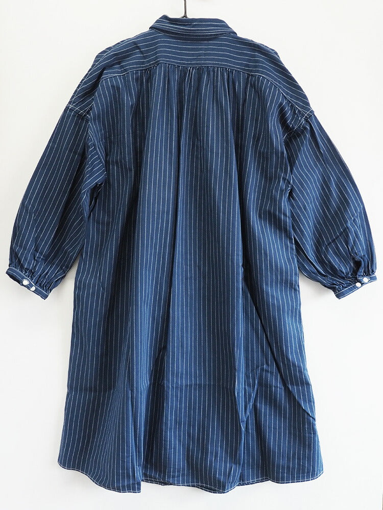 BLUE LOOM（ブルールーム） マキニョンワンピース インディゴウォバッシュ ストライプ 8分袖 レディース フリーサイズ [BL-MQOP-0112-WA]