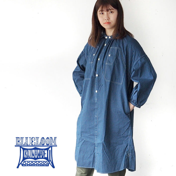 BLUE LOOM Makignon 連衣裙 Indigo Wabash Stripe 8/4 袖女士均碼 [BL-MQOP-0112-WA] 