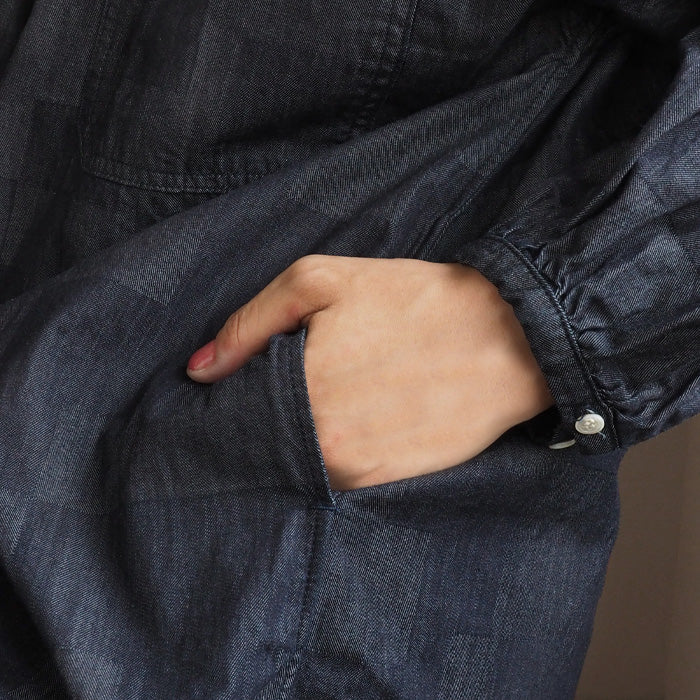 BLUE LOOM Makignon Dress Block Denim Block WH Ladies Free Size [BL-MQOP-0406-blwh] 