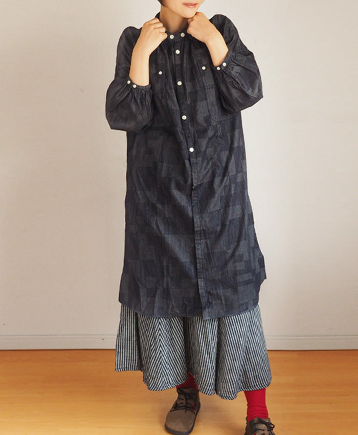 BLUE LOOM Makignon Dress Block Denim Block WH Ladies Free Size [BL-MQOP-0406-blwh] 