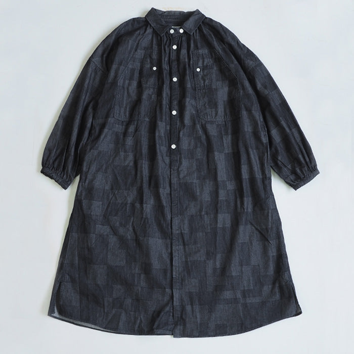 BLUE LOOM Makignon Dress Block Denim Block WH Ladies Free Size [BL-MQOP-0406-blwh] 