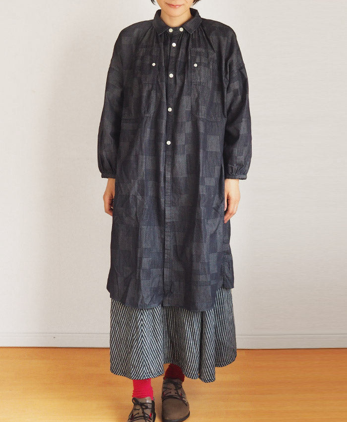 BLUE LOOM Makignon Dress Block Denim Block WH Ladies Free Size [BL-MQOP-0406-blwh] 