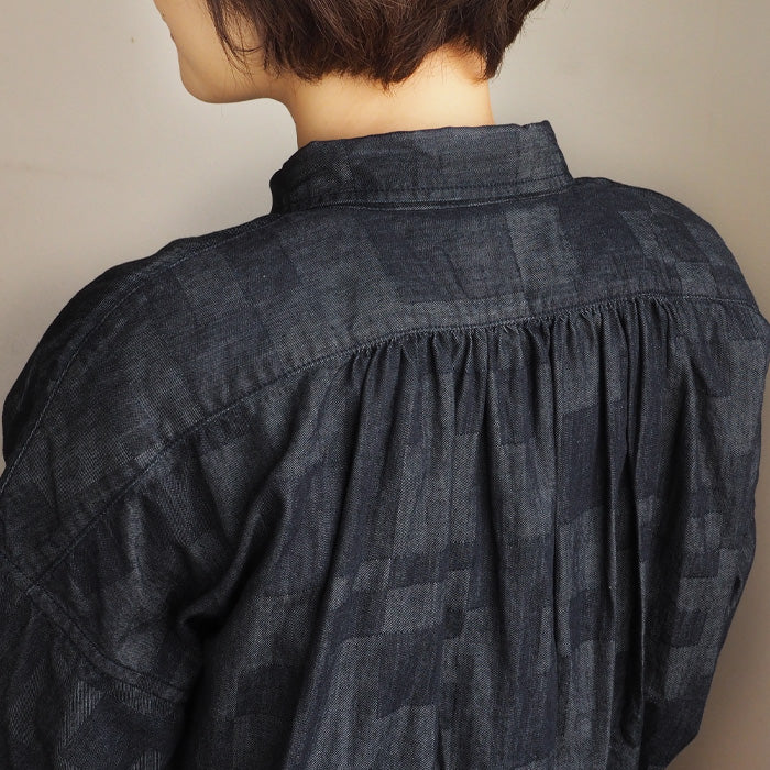 BLUE LOOM Makignon Dress Block Denim Block WH Ladies Free Size [BL-MQOP-0406-blwh] 