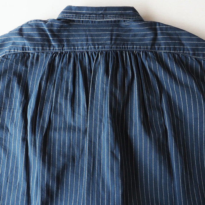 BLUE LOOM Makignon 連衣裙 Indigo Wabash Stripe Detachable Collar 8/4 袖女士 [BL-MQOP-3011-WA] 