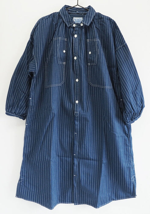 BLUE LOOM Makignon Dress Indigo Wabash Stripe Detachable Collar 8/4 Sleeve Ladies [BL-MQOP-3011-WA] 