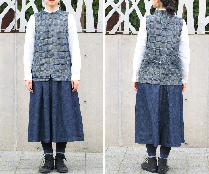 BLUE LOOM Stand Collar Vest Glen Check Ladies [BL-STVT-2909] 