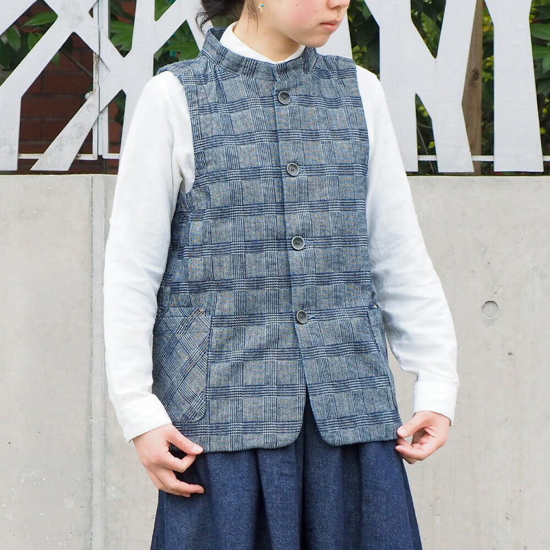 BLUE LOOM Stand Collar Vest Glen Check Ladies [BL-STVT-2909] 