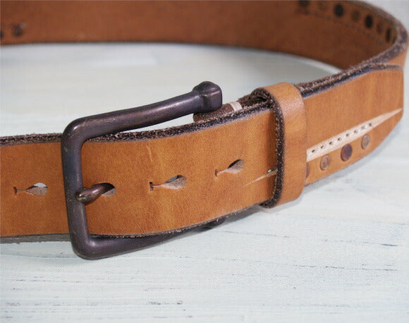 Dady Men's Slit Stitch x Studs Vintage Oil Leather Belt [DD1203] 