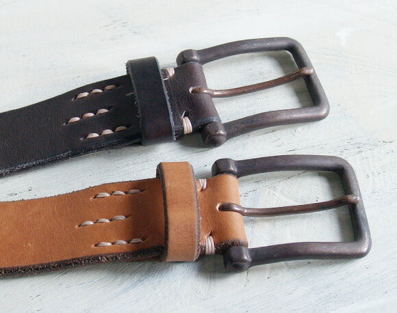 Dady Men's Slit Stitch x Studs Vintage Oil Leather Belt [DD1203] 