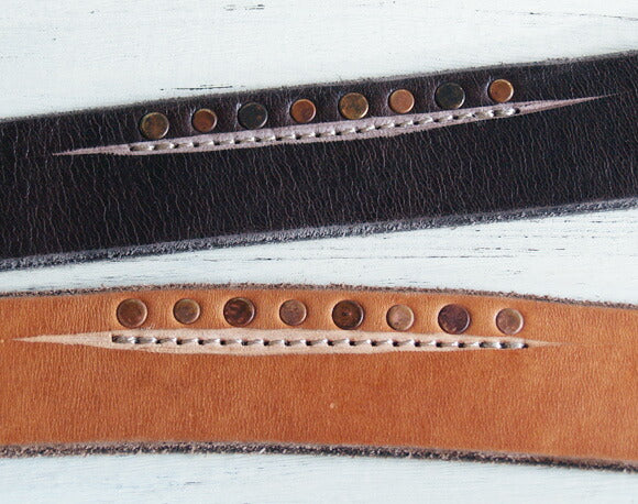 Dady Men's Slit Stitch x Studs Vintage Oil Leather Belt [DD1203] 