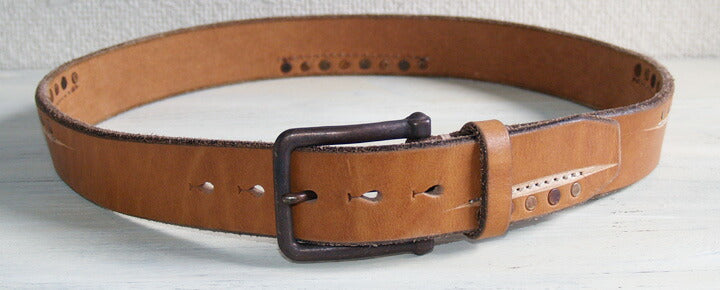 Dady Men's Slit Stitch x Studs Vintage Oil Leather Belt [DD1203] 