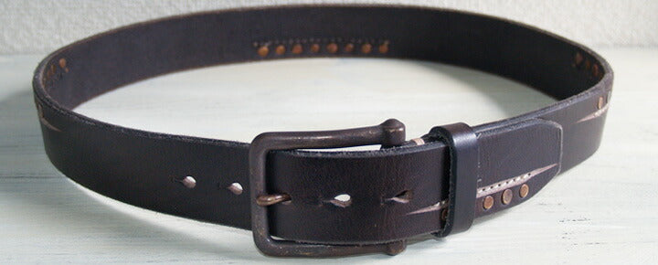 Dady Men's Slit Stitch x Studs Vintage Oil Leather Belt [DD1203] 
