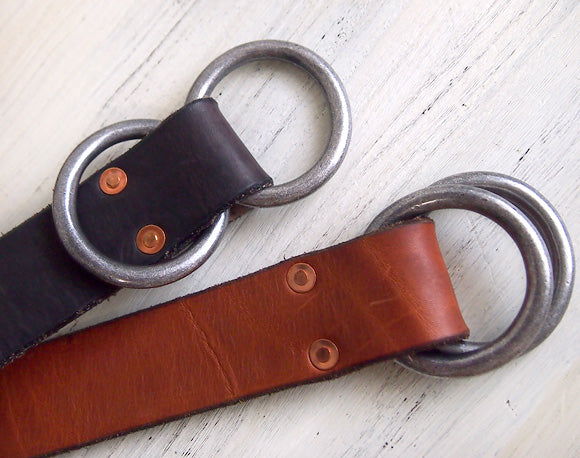 Dady Men's Vintage Oil Leather Double Ring Belt [DD1202] 