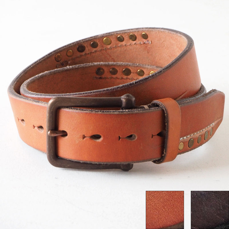 Dady Men's Slit Stitch x Studs Vintage Oil Leather Belt [DD1203] 