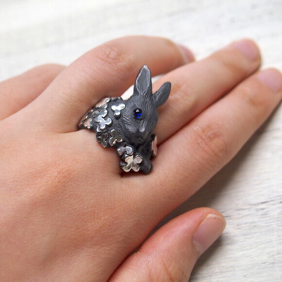 DECOvienya handmade accessories rabbit and clover ring black [DE-001B]