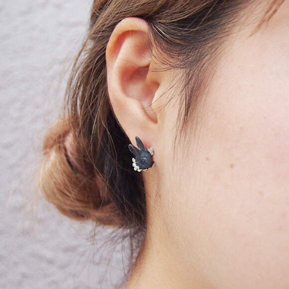 DECOvienya handmade accessories rabbit and clover earrings black set of 2 [DE-023B] 