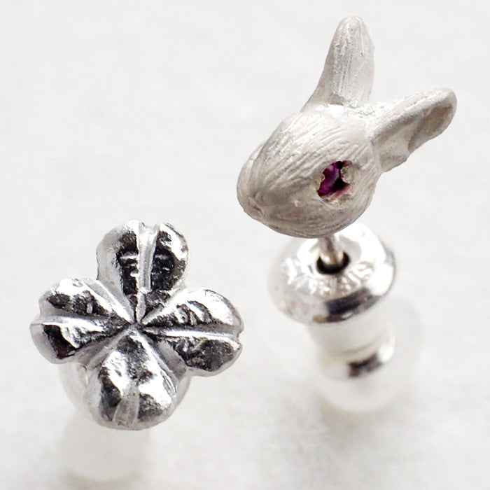 DECOvienya handmade accessories baby rabbit and clover earrings white both ears set [DE-053W] 