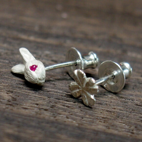 DECOvienya handmade accessories baby rabbit and clover earrings white both ears set [DE-053W] 