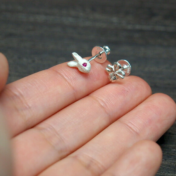 DECOvienya handmade accessories baby rabbit and clover earrings white both ears set [DE-053W] 