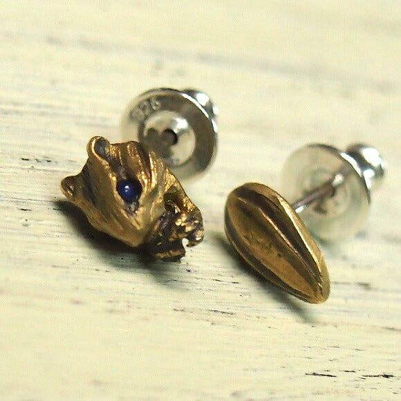 DECOvienya handmade accessories chipmunk and sunflower seed earrings gold set of 2 [DE-061G] 