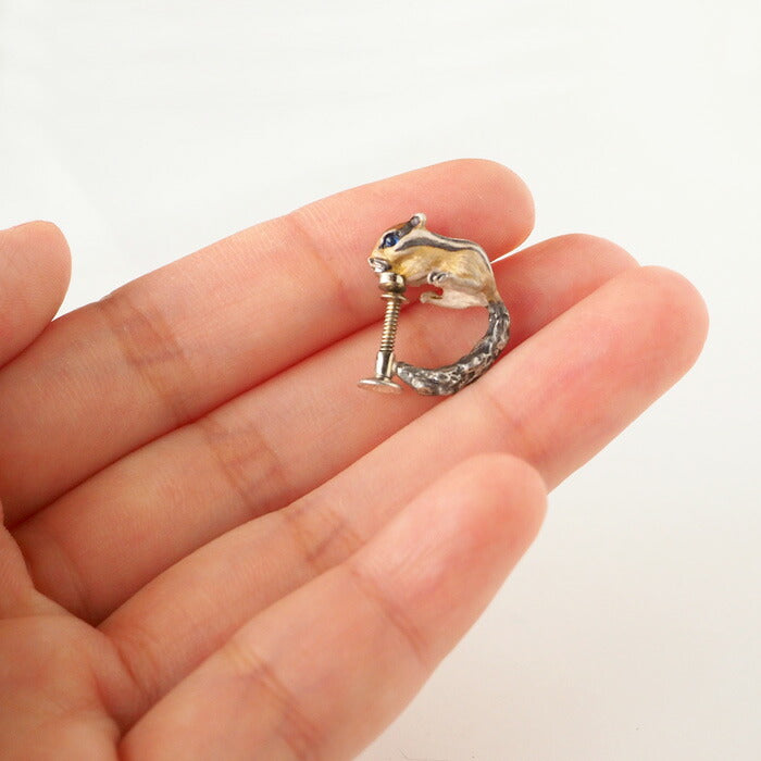 DECOvienya handmade accessories chipmunk earrings silver one ear [DE-088-E] 