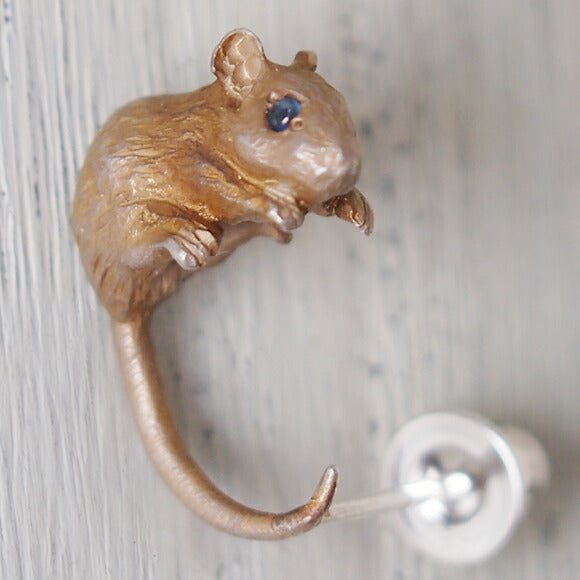 DECOvienya 手工配飾鼠標耳環銀色一隻耳朵棕色 [DE-096C] 