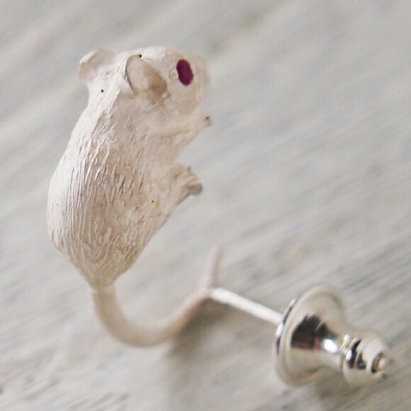 DECOvienya 手工配飾 鼠標耳環 銀色 一隻耳朵 白色 [DE-096W] 