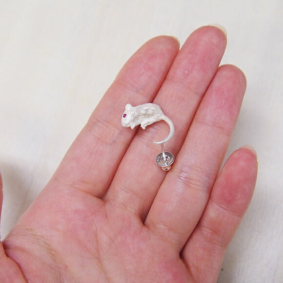 DECOvienya 手工配飾 鼠標耳環 銀色 一隻耳朵 白色 [DE-096W] 