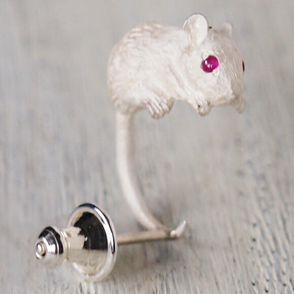 DECOvienya handmade accessories mouse earrings silver one ear white [DE-096W] 