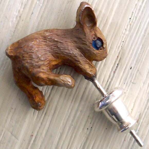 DECOvienya handmade accessories rabbit earrings brown one ear [DE-100C] 