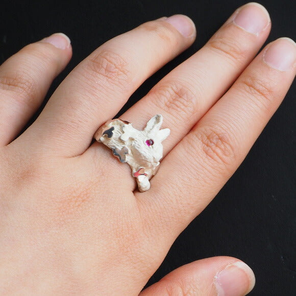 DECOvienya（デコヴィーニャ） 手作りアクセサリー 子ウサギとクローバーリング ホワイト [DE-113W]